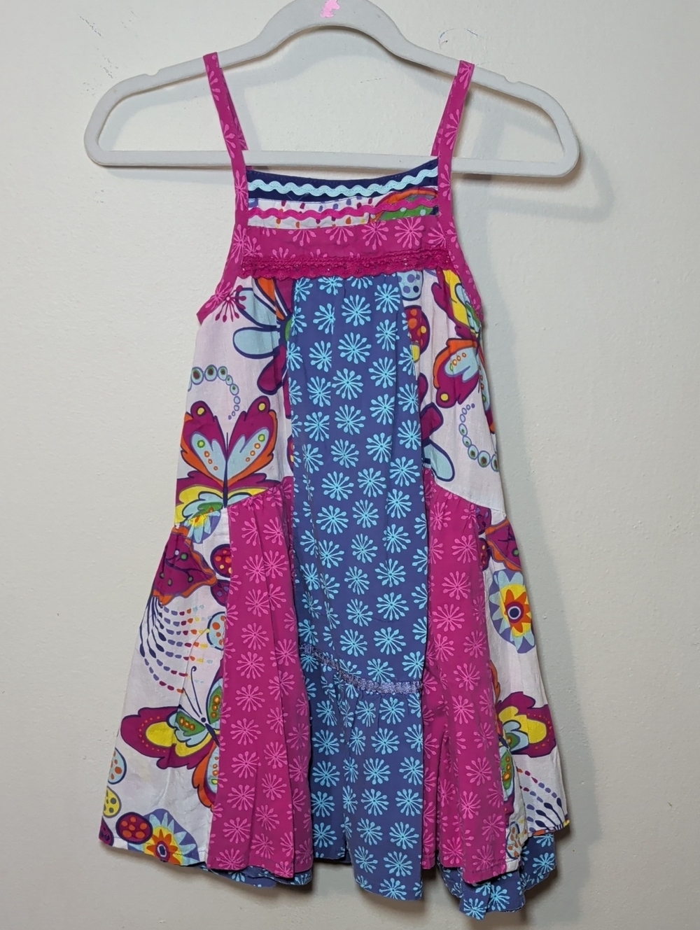 Me Too Patchwork Maxi Dress Pink Blue Colorful Floral Butterfly Girls Size 5